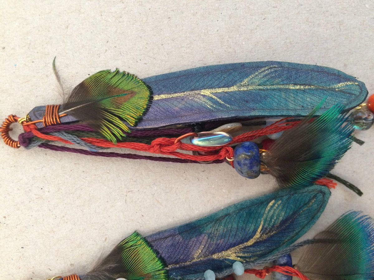  Peacock and Leather Feather earrings