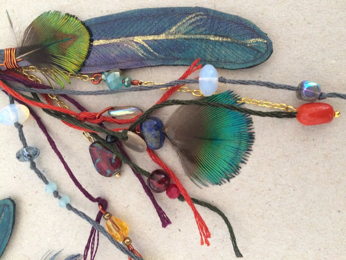  Peacock and Leather Feather earrings