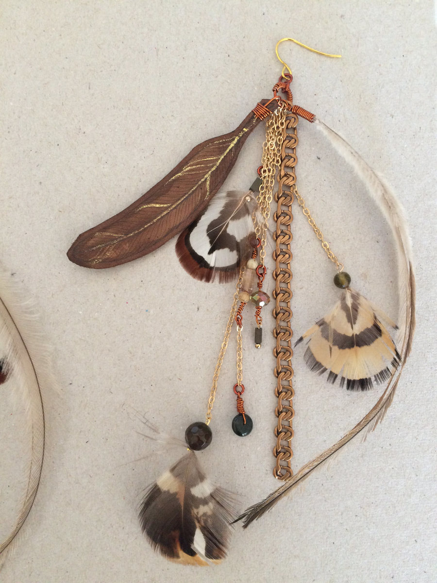 Earthy Leather Feather earrings